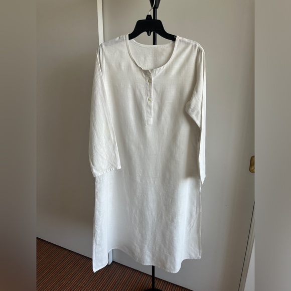FabIndia style white handwoven hi quality khadi Kurta dress long tunic women XL - Picture 9 of 9